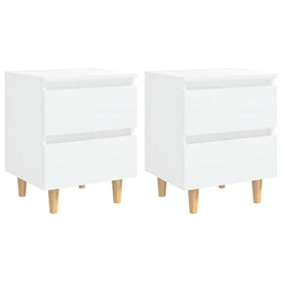 Immagine di vidaXL Comodini con Gambe in Pino Massello 2pz Bianchi 40x35x50 cm
