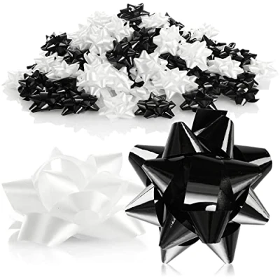 Immagine di com four® 100x Fiocchi Colori: autoadesivi Pronti per Decorare Regali di Natale e Matrimoni (100 Pezzi Lucido Bianco Nero)