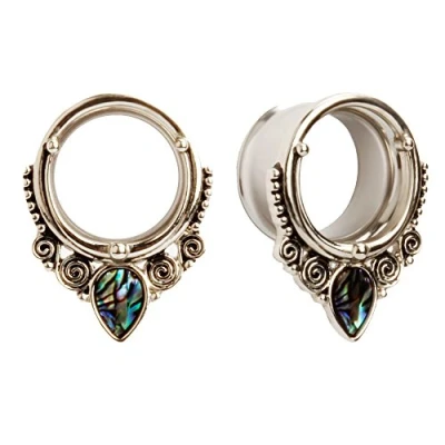 Immagine di KUBOOZ (1 Coppia Popolare Sea shell Tappi In Acciaio Inox Tunnel Calibri Piercing Stretcher, Conchiglia, senza pietra