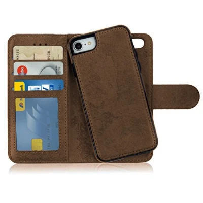 Immagine di MyGadget Cover per iPhone SE 2022 2020 7 8 Custodia Libretto Magnetica Portafoglio Flip Wallet Case Porta Carte in Similpelle Removibile Marrone