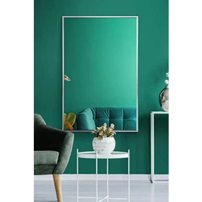 Immagine di MirrorOutlet The Artus Specchio da parete moderno in alluminio, 90 x 60 cm, argento