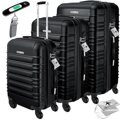 Immagine di KESSER® Set di 3 valigie rigide, da viaggio, incl. bilancia trolley + etichetta per bagagli, chiusura rotolanti, manico telescopico M L XL