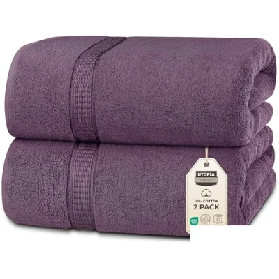 Immagine di Utopia Towels Confezione da 2 Asciugamani Di Lusso Jumbo (90 x 180 CM) 100% Cotone Filato Ad Anelli, Altamente Assorbente, Morbido e Asciugatura Rapida(Prugna)