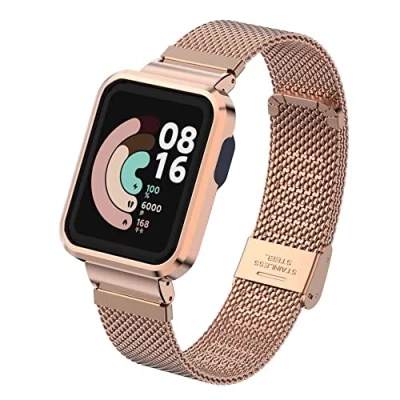 Immagine di nuosiweilang Cinturino compatibile per Xiaomi Mi Watch Lite/Redmi Watch,Mi Lite in acciaio inossidabile intrecciato a maglia Redmi Watch/Xiaomi Lite,Oro Rosa