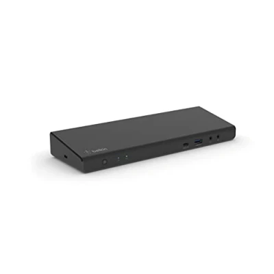Immagine di Belkin Docking station DisplayLink per tre display, hub USB con 3 porte HDMI, 2 DisplayPort, risoluzione 4K, 85 W Power Delivery, Gigabit Ethernet, audio da 3,5 mm, 1 porta C e 5 A