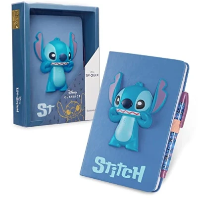 Immagine di Disney Stitch Taccuino A5 e Penna, Set Cancelleria Regali per Bambina(Blu 3D)