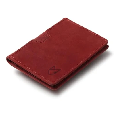 Immagine di FOXHACKLE portafoglio porta carte di credito in pelle per uomini e donne, sottile bifold con blocco RFID, tasca frontale minimalista, piccola custodia carte, Rosso