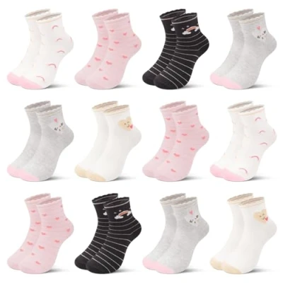 Immagine di L&amp;K II 10 paia Calzini in Cotone per Ragazze e Bambini Modello Carino da Ginnastica Colorati 2886 35 38