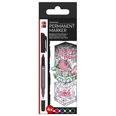 Immagine di Marabu 0147000000101 Set di 4 pennarelli permanenti Graphix Once upon a time, con doppia punta da 1 2 mm e 0,5 mm, colori brillanti, ad asciugatura rapida, inchiostro base alcol, inodore