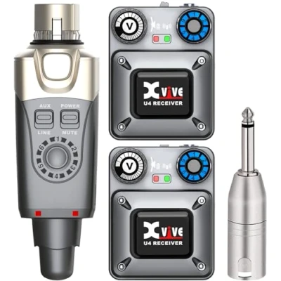Immagine di Xvive U4R2 Wireless in Ear Monitor System 1 trasmettitore e 2 ricevitore Beltpack IEM personale per lo studio, prove di gruppo, performance dal vivo, registrazione con telecamera