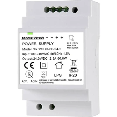 Immagine di Basetech PSDD 60 24 2 Alimentatore per guida DIN V 2.5 A W Num. uscite:2 x Contenuto 1 pz.