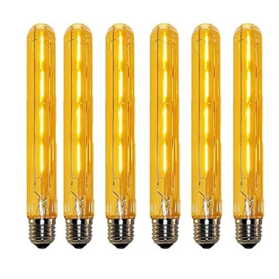 Immagine di Confezione da 6 lampadine E27 4 W Edison Retro Vintage T30 tubolari 40 alogene filamento LED bianco caldo 2700 K provette lunghe vetro ambra non dimmerabili