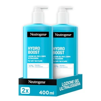 Immagine di Neutrogena Hydro Boost Lozione gel Ultraleggera, Crema corpo nutriente 72h per tutti i tipi di pelle, idratante con Acido Ialuronico e Glicerina, Set da 2 x 400 ml Esclusiva Amazon