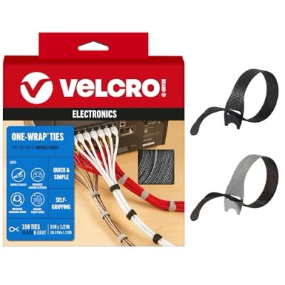 Immagine di VELCRO Confezione risparmio da 150 fascette per cavi, sostituiscono le con cinghie riutilizzabili, riducono gli sprechi, la gestione dei fili e l&#039;organizer design sottile