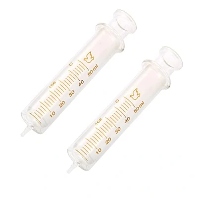 Immagine di Confezione da 2 siringhe in vetro riutilizzabili, 50 ml, diametro standard, adatte per campioni di laboratorio
