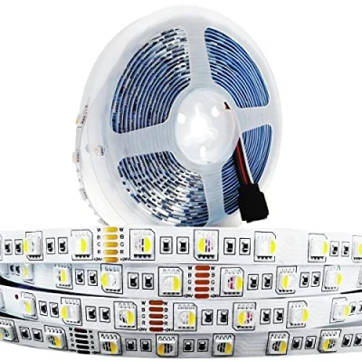 Immagine di Tesfish Striscia LED 24V, 4 in 1, RGBW RGB + Bianco 6000K 5M Colori Misti Strisce SMD 5050 IP20 300 LEDs Nastri Luci Colorate per Camera da Letto, Decorazione Cucina