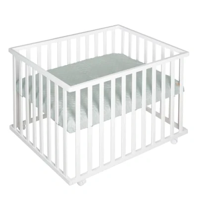 Immagine di roba Box per Bambini + Materasso Style Verde, 75 x 100 cm, Rettangolare, Base Regolabile in Altezza su 3 Livelli, Ruote con Freni, Legno Laccato Bianco