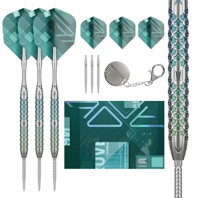 Immagine di Target Darts Rove Steel Tip Swiss Point Darts, 90% Tungsten Dart Set, Barrel 01 23G Set di Freccette con Punta in Acciaio, Verdi e Argento, Professionali