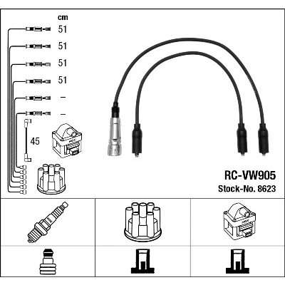 Immagine di NGK 8623 Kit Cavi Accensione 5 VOLKSWAGEN: Passat B3/B4 Variant, Corrado, Caddy 2 Kastenwagen