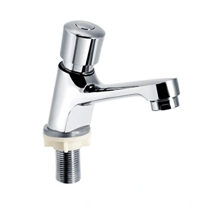 Immagine di Rubinetto da bagno monocomando Maniglia singola Vanity Sink Faucets Waterfall Bathroom per lavabo Public Ktchen Chrome Plated Self Closing Water Tempo di risparmio Delay Ba
