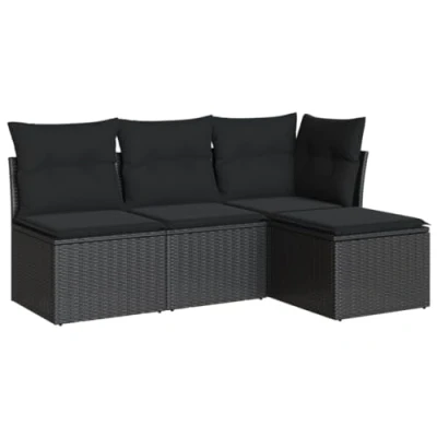 Immagine di vidaXL Set Divani da Giardino 4 pz con Cuscini Nero in Polyrattan