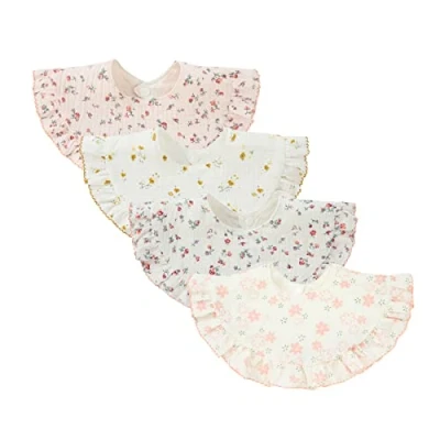 Immagine di Nishine 4 pezzi Bavaglini per bambini unisex in mussola Bandana bava 360 gradi girevoli cotone la dentizione e l&#039;alimentazione bambine,set di fiori