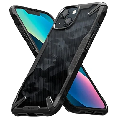 Immagine di Ringke Fusion X Compatibile con Cover iPhone 13 (2021) Custodia Disegno Camuffare Retro Rigido Antiurto Paraurti Robusto TPU Camo Black