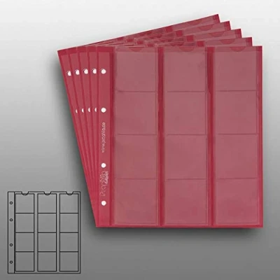 Immagine di 5 Numismatic Prophila Kobra Coin Sheets with Red Card Interleaves, 12 Pockets up to 44 mm Diameter