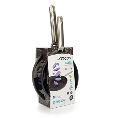 Immagine di Arcos Serie Samoa Set di padelle 20 e 24 cm Alluminio Forgiato FULL INDUCTION Adatto qualsiasi cucina Anse Acciaio inossidabile effetto freddo Lavabile in lavastoviglie Colore Nero