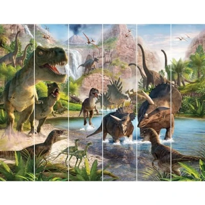 Immagine di Walltastic carta da parati WT46795 Dinosaur Land a 6 pannelli, FSC, multicolore, 2,4 m di altezza x 3 larghezza, 1 misura