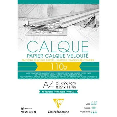 Immagine di Clairefontaine 975106C Blocco collato di Carta da lucido 40 Fogli altamente trasparente A4 21x29,7 cm 110g Ideale per il Disegno tecnico