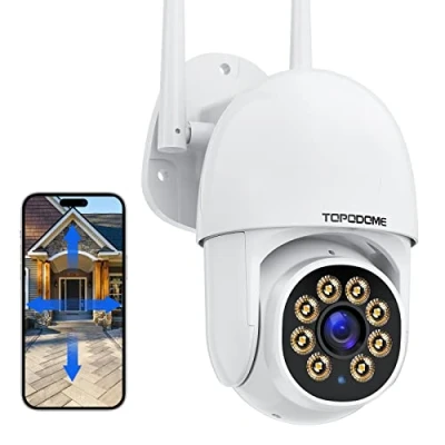 Immagine di Topodome Telecamera Wi Fi Esterno/Interno 1080P, Videocamera Sorveglianza WiFi Con Rilevazione Umana, PTZ 360 Gradi Auto Tacking, Visione Notturna Infrarossa e Color 25m, Audio Bidirezionale IP66