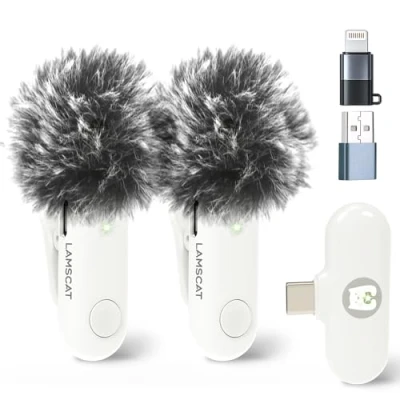 Immagine di LAMSCAT microfono Lavalier senza fili per iPhone/ipad/Android/USB c/PC, Wireless for Recording, Live Streaming, YouTube, TikTok, Cancellation, No APP Needed (bianco 2to1)