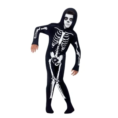 Immagine di SMIFFYS Costume Scheletro, Nero, comprende Tuta Intera con Cappuccio