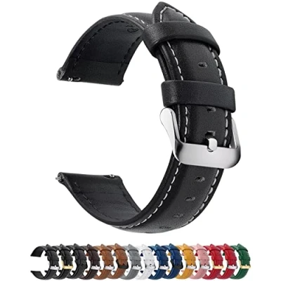 Immagine di Fullmosa Cinturino in Pelle 18mm per Orologio, Axus Smartwatch Compatible con Fossil/Huawei Watch/Garmin/Fossil/Asus Zenwatch/LG Watch Style/Withings/Ticwatch, Nero