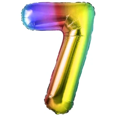 Immagine di Palloncino 7 Compleanno Numero Gigante Multicolore Metallizzato, XXL di 100 cm. Decorazione Compleanno. ad Aria o Elio.