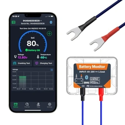 Immagine di 12 V Car Battery Tester, Bluetooth 4.0 Monitor Load Tester in tempo reale Visualizza informazioni sulla batteria Adatto per Android iOS Owners Motorcycles Barche Auto