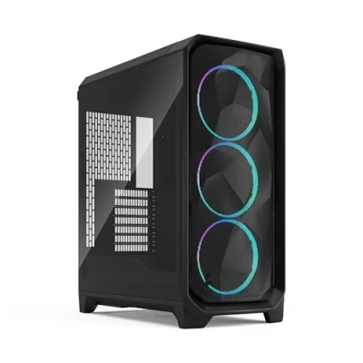 Immagine di Fractal Design Meshify 3 RGB Black Tempered Glass Light Tint High Airflow PC Gaming Case Mesh Front Panel Three ARGB Momentum 14 Gen 2 Fans Included