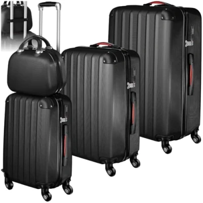 Immagine di TecTake® Set Valigie Pucci, di con Rotelle Girevoli a 360, Beauty Case Incluso, Trolley da Viaggio, Serratura Sicurezza, Adatto per Tutti i Tipi Viaggi Nero