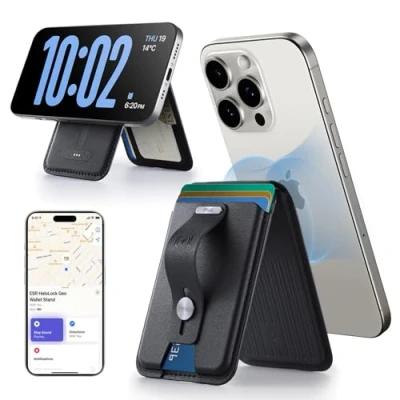 Immagine di ESR HaloLock Compatibile con Portafoglio Magsafe, per iPhone Serie 15/14/13/12, Non 13/12 Mini, Portacarte Magnetico Geo Supporto Abilitato l’App Dov’è, Nero Notte
