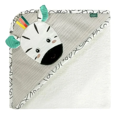 Immagine di Fehn telo da bagno zebra poncho per bambini in spugna con simpatica cappuccio neonati e 0+ mesi misura 80 x cm
