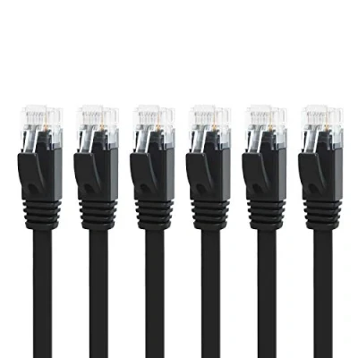 Immagine di Yauhody Cavo Ethernet Cat 6 3 m 6pezzi, RJ45 di Rete Piatto 1Gbit/s Alta Velocità Lan Gigabit Internet per Modem, Switch, Router, TV, PC, PS5, X box (Nero)