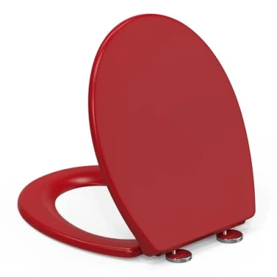 Immagine di tavoletta wc Universali O Forma,YEAUPE PRO Sedile WC, Urea Formaldeide Chiusura Ammortizzata con Sgancio Rapido a un Pulsante, Rosso retrò, 44,6 * 37,5 5,2CM