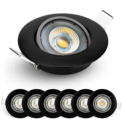 Immagine di EMOS Faretti LED da incasso per Cartongesso 5W / 450 Lumen soffitto 3000K Luce Bianco caldo Set di 6 pezzi Spot Orientabili a 50, Rotondi e Ultra Piatti in nero