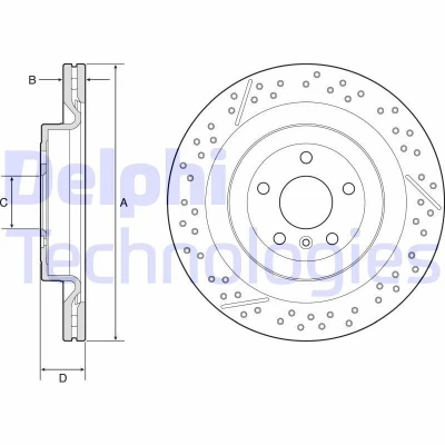 Immagine di DELPHI BG9223C Disco freno 345 26 5 ventilato rivestito ad alto tenore di carbonio senza cuscinetto ruota, anello sensore ABS
