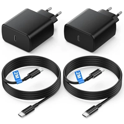 Immagine di 45W USB C Caricatore Caricabatterie con 2M Cavo per Samsung Galaxy S25 S24 S23 S23+ /S23 Ultra /S22/S21/S20/Note20/A73/A53/S10, USBC Presa Carica Alimentatore Tipo Spina Ricarica Adattatore(2Pezzi)