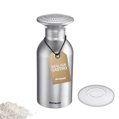 Immagine di Westmark saliera in alluminio Omega pratico portaspezie per catering e grandi cucine, adatto anche lo zucchero, contenitore sale con coperchio acciaio inox, 650 ml