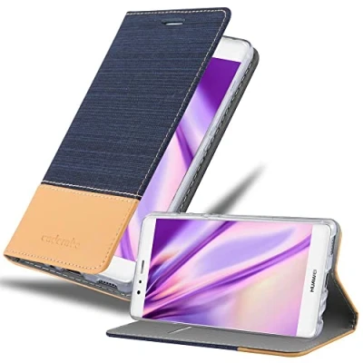 Immagine di Cadorabo Custodia Libro per Huawei P9 in AZZURRO SCURO MARRONE con Vani di Carte, Funzione Stand e Chiusura Magnetica Portafoglio Cover Case Wallet Book Etui Protezione