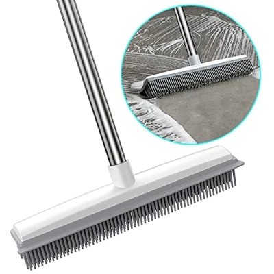 Immagine di 2 in 1 scopa silicone per tappeti, 154cm Spazzola gomma Con manico lungo rimuovere peli di gatto e cane pavimenti, moquette, interni ed esterni