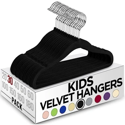 Immagine di Utopia Home Grucce per bambini in velluto, 28 cm, resistenti, armadio, perfette l&#039;uso quotidiano (Nero, Confezione da 30)
